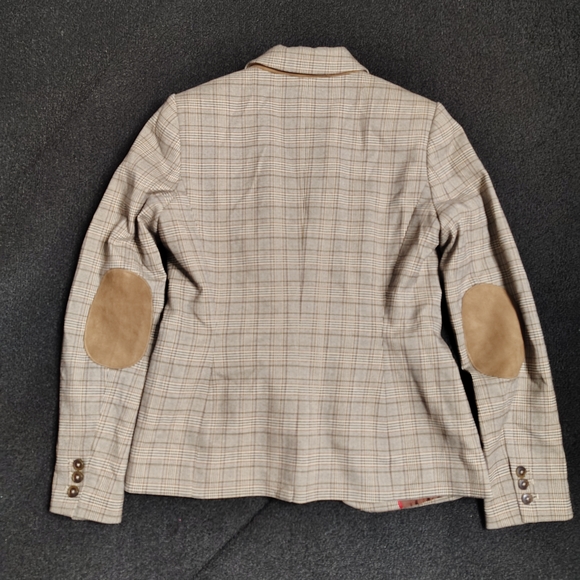 Tommy Hilfiger Brown Plaid Houndstooth Blazer Elbow Patch Academia Womens Size 6 - Picture 3 of 13